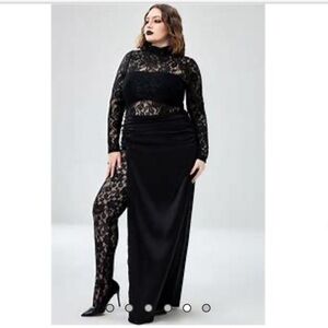 Black Lace Jumpsuit with train